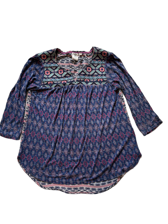 One September Tops - One September Majorelle Peasant Top Women's Small Navy Boho Aztec Embroidered